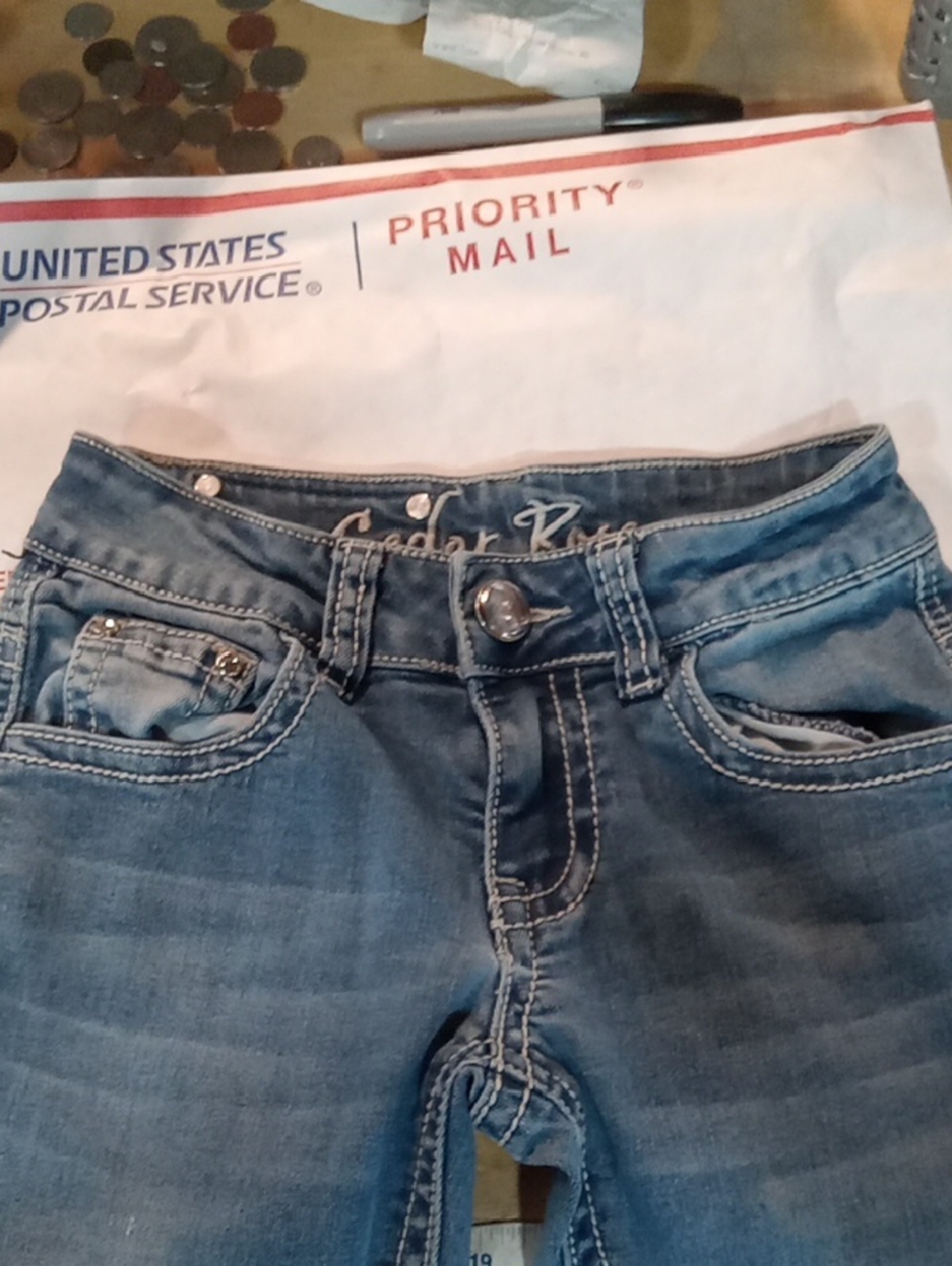 (83) Light Blue Kids' Denim Jeans with Contrast Stitching -